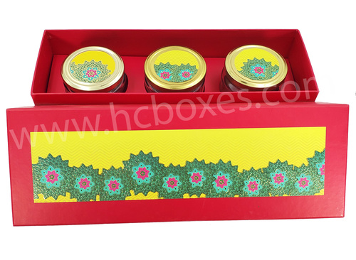 Matte Lamination Jar Floral Design Box With Round Bottles 02 Pc And 03 Pc