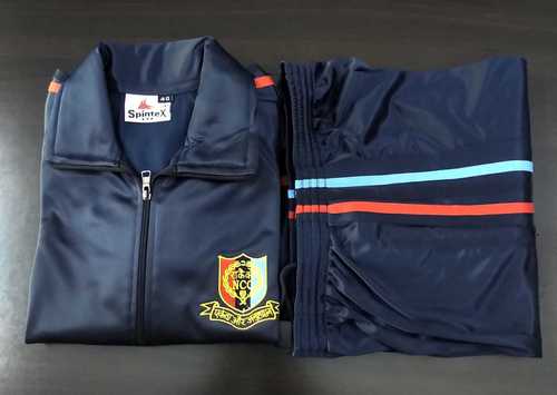 NCC Tracksuit/National Cadet Corps Color Navy blue & yellow text  embroidered tracksuit with Sky blue & Red Stripes