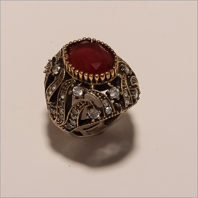 R0064-Sterling Silver Jewelry Designer Imitation Ruby And Cz Turkish Ring