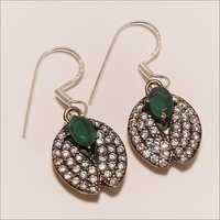 E0082-Sterling Silver Turkish Emerald Cz Earring