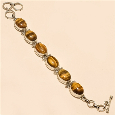 Sterling Silver Natural Brazilian Tiger Eye Bracelet