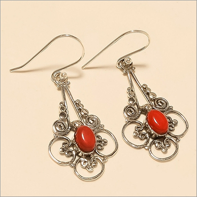 Sterling Silver Natural Italian Coral Jali Earring