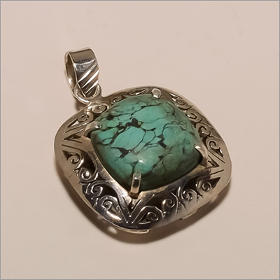 P0005-Sterling Silver Jewelry Beautiful Designer Square Turquoise Pendant