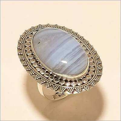 Natural Mexican Blue Lace Agate Pendant Ring