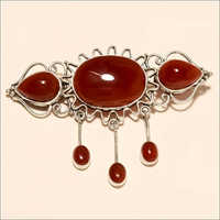 925 Sterling Silver And Gemstone Brooch