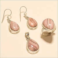 Sterling Silver Argentina Rhodochrosite Ring Earring Pendant Set