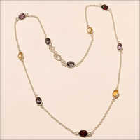 925 Sterling Silver Amethyst Lemon Topaz Gemstone Long Chain Women Necklace