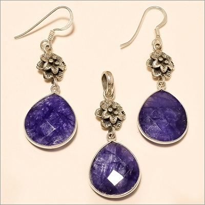 Sterling Silver Natural African Clue Sapphire Jewelry Set