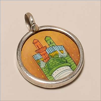 P0090-Sterling Silver Minar Painting Pendant