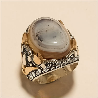 Mens Ottoman BRZ Real Yemeni Aqeeq  Biker Ring