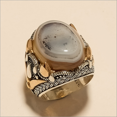 Mens Ottoman BRZ Real Yemeni Aqeeq  Biker Ring