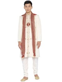 Cream Raw Silk Embroidered Sherwani
