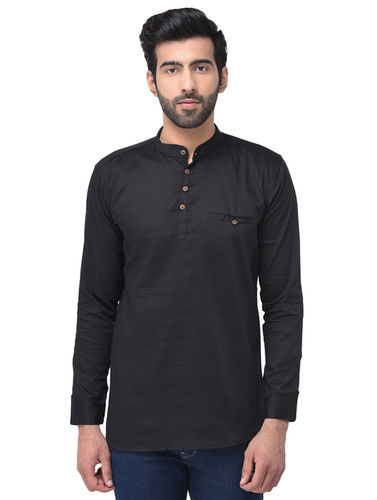 Black Men Solid Cotton Blend Short Kurta