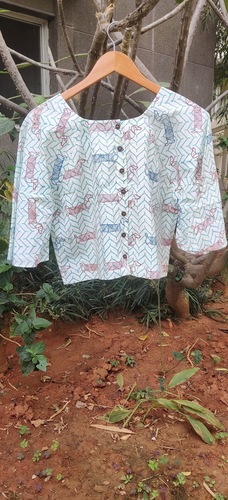 Puppy on Chevron Print Top