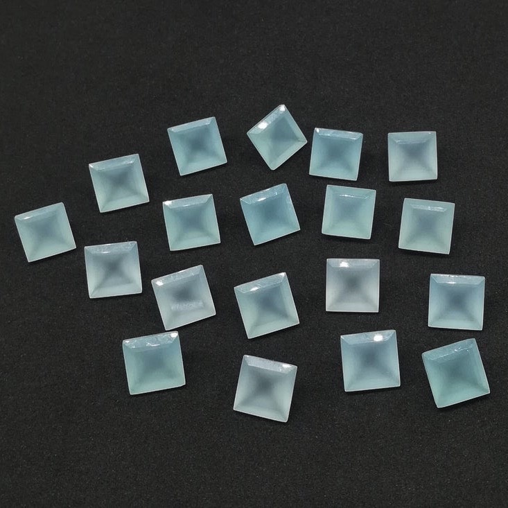 8mm Aqua Chalcedony Faceted Square Loose Gemstones