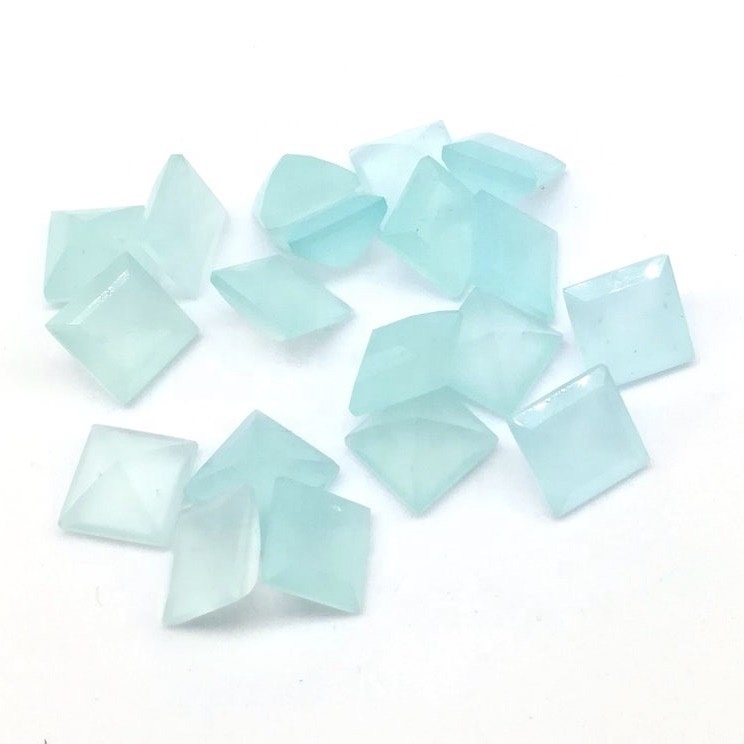 9mm Aqua Chalcedony Faceted Square Loose Gemstones