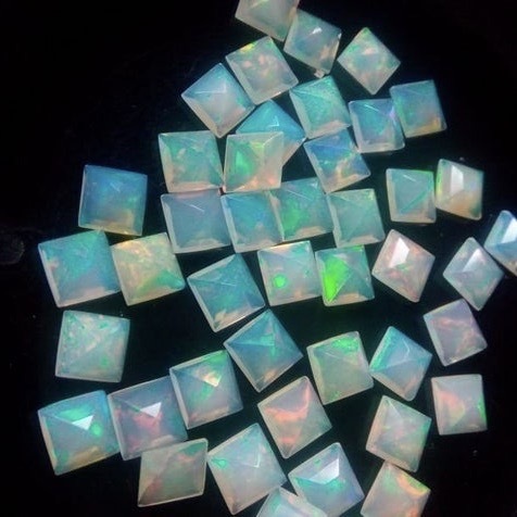 4mm Ethiopian Opal Faceted Square Loose Gemstones