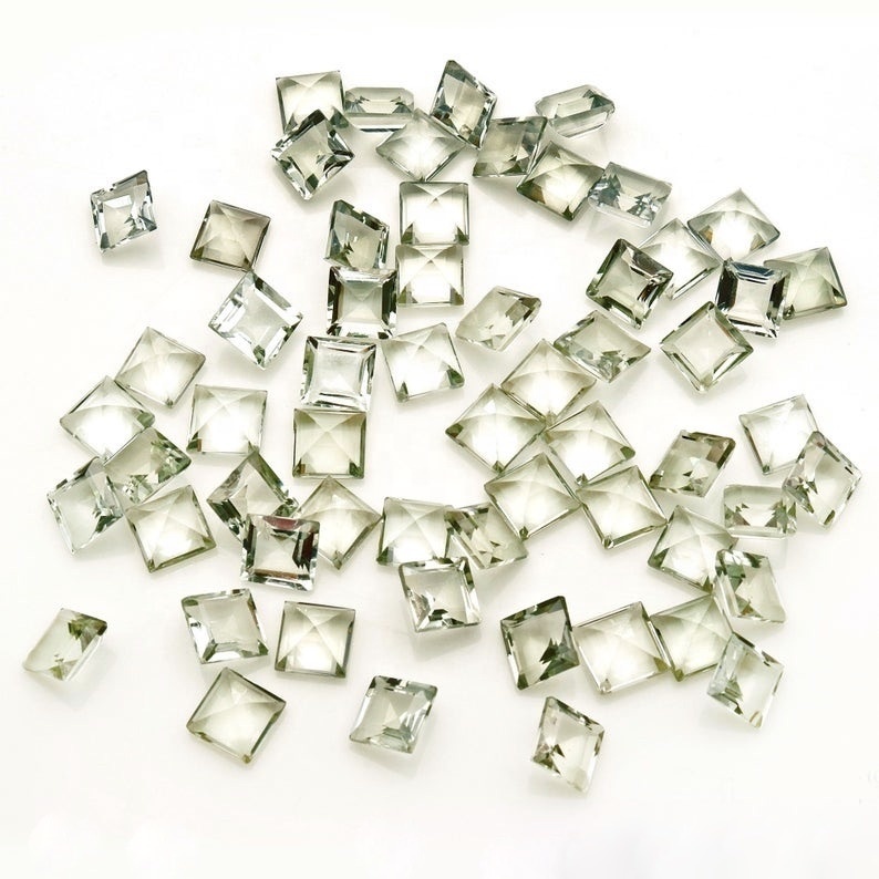 6mm Green Amethyst Faceted Square Loose Gemstones