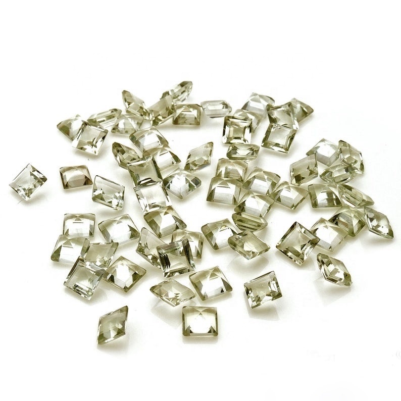 6mm Green Amethyst Faceted Square Loose Gemstones
