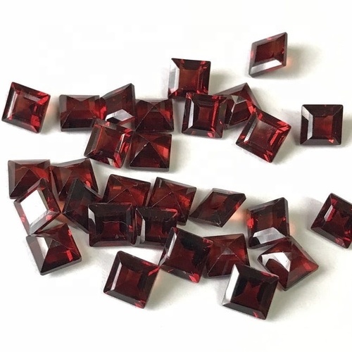 7mm Red Mozambique Garnet Faceted Square Loose Gemstones