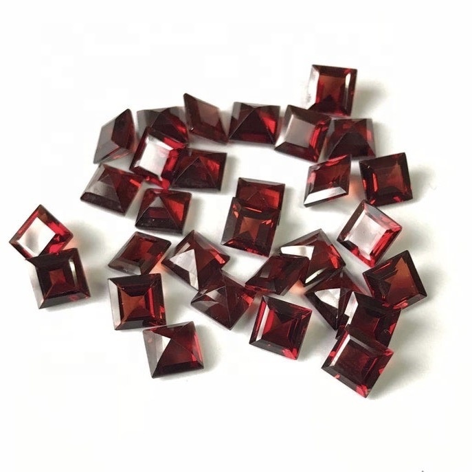 7mm Red Mozambique Garnet Faceted Square Loose Gemstones