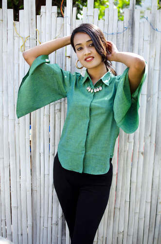 Green Flaired Bell Sleeved Shirt