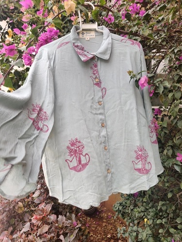 Grey Bell Sleeved Printed Top
