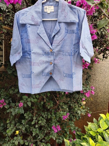 Denim Puppy Print Top