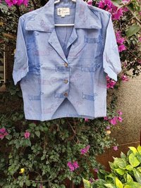 Denim Puppy Print Top