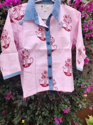 Pink Checks Block Printed Shirt