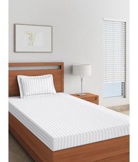 Washable Abc Textile Pure Cotton White Satin Stripe Single Bedsheet With 1 Pillow Covers