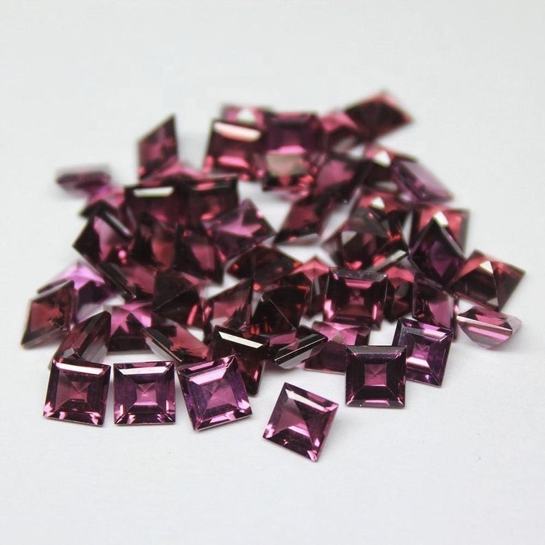 3mm Rhodolite Garnet Faceted Square Loose Gemstones