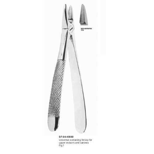Universal Extracting Forcep For Upper Incisors And Canines - Stainless Steel, 165mm, Bayonet Jaw | Precise Grip, Knurled Handle, Tapered Tip