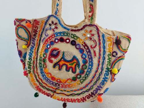 Rajasthani Ethnic Indian Traditional, Colourfull Thread ,pom - Pom Mirror Shoulder Bag