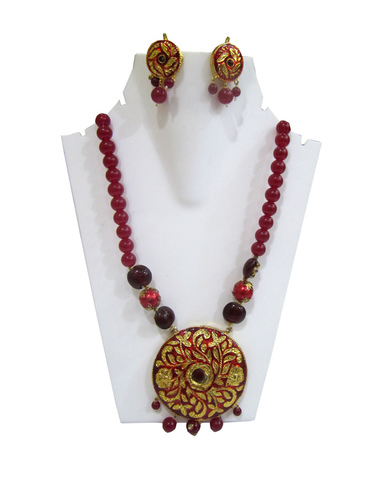 Ethnic Royal Razwada Red Color Pendant Necklace Set Costume Jewelry