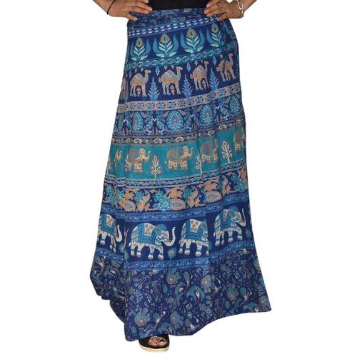 Multi Color Indian Print Cotton Wrap Around Midi Skirt