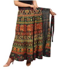 Multi Color Cotton Women's Long Wrap Around Skirt Jaipuri Printed