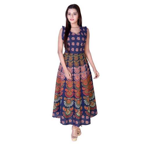 Multi Floral Traditional Printed Cotton Long Dress