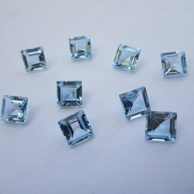 7mm Sky Blue Topaz Faceted Square Loose Gemstones
