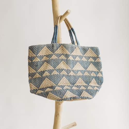 Printed Blue Color Jute Beach Bag