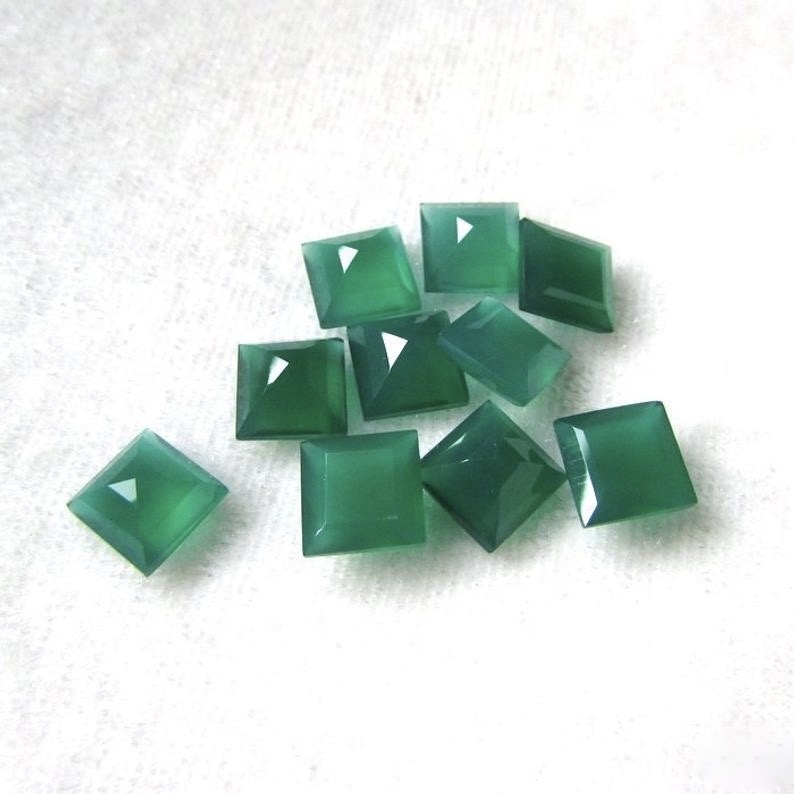 7mm Green Onyx Faceted Square Loose Gemstones