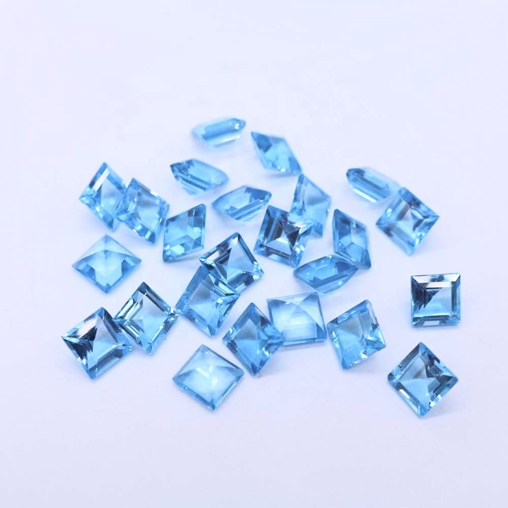 4mm Swiss Blue Topaz Faceted Square Loose Gemstones