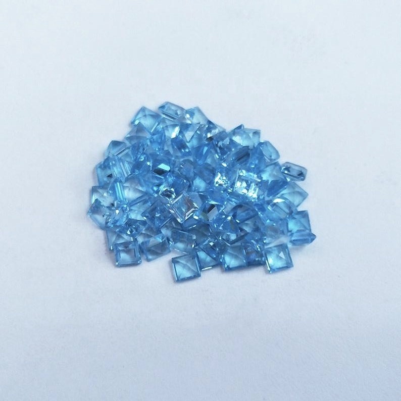 4mm Swiss Blue Topaz Faceted Square Loose Gemstones