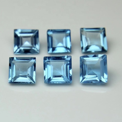7mm Swiss Blue Topaz Faceted Square Loose Gemstones