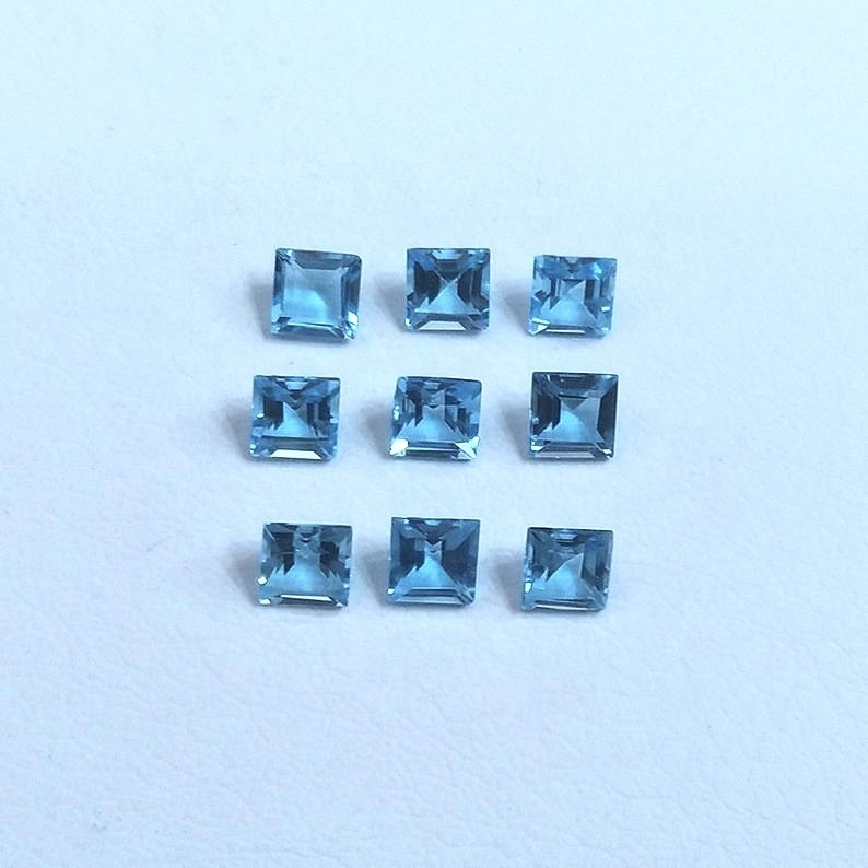 7mm Swiss Blue Topaz Faceted Square Loose Gemstones