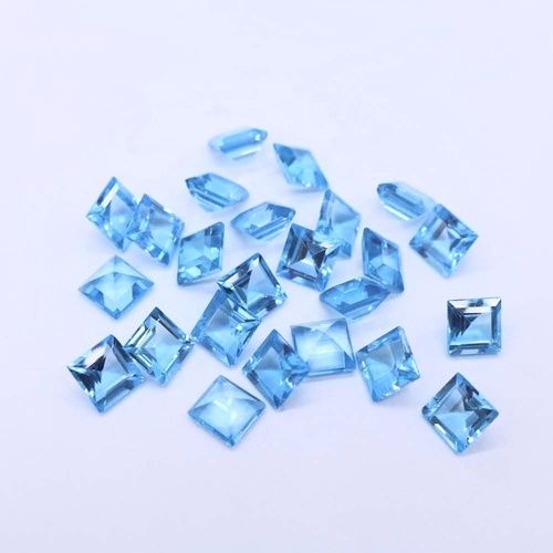 8mm Swiss Blue Topaz Faceted Square Loose Gemstones Grade: Aaa