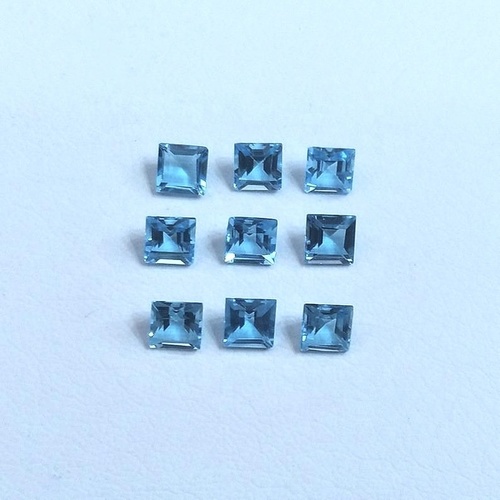 9mm Swiss Blue Topaz Faceted Square Loose Gemstones