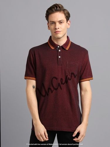 Maroon Men Polo Neck T-Shirt