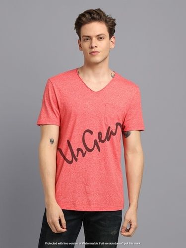 Pink Mens V Neck T-Shirt