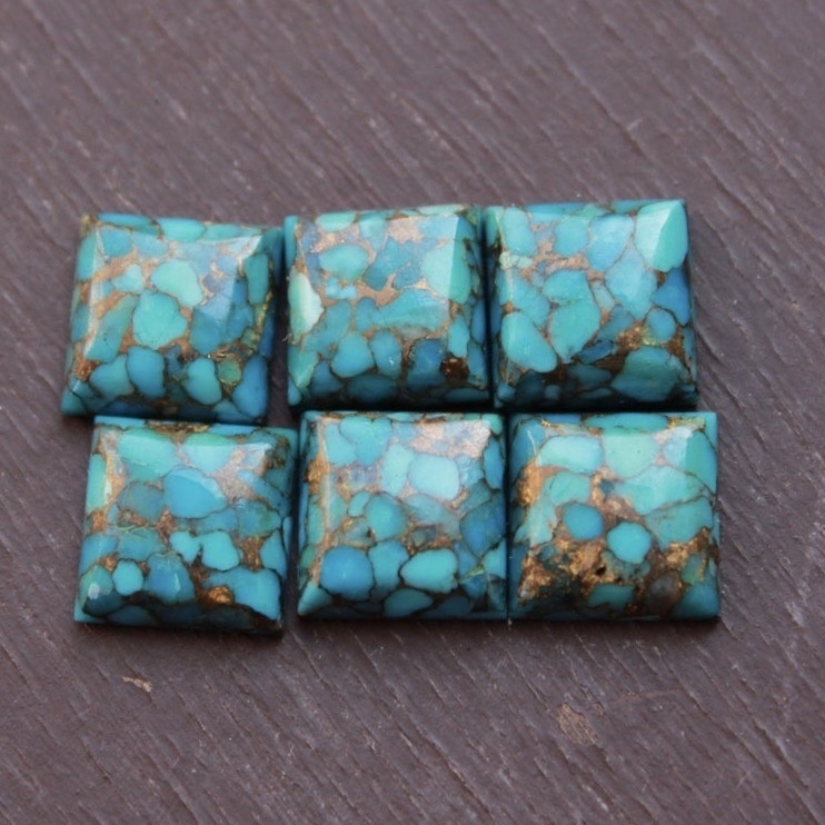 6mm Blue Copper Turquoise Square Cabochon Loose Gemstones